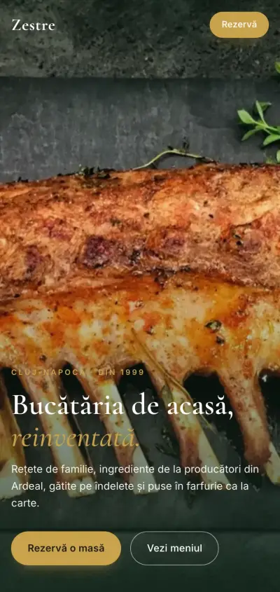 Site de bistro pe telefon, secțiunea de meniu