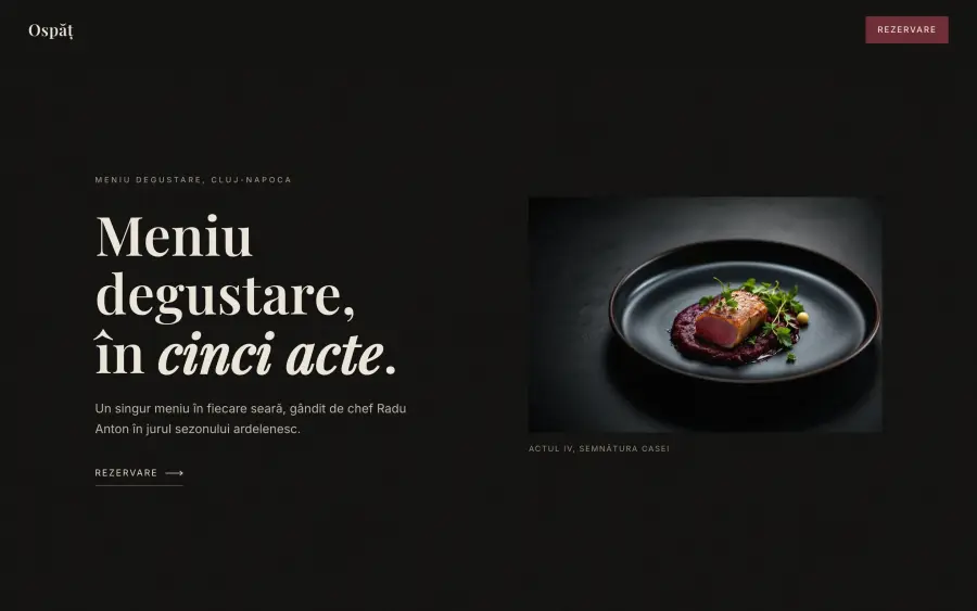 Site pentru un restaurant cu meniu degustare
