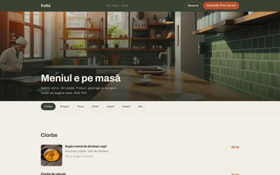 Site cu meniu mare, împărțit pe categorii
